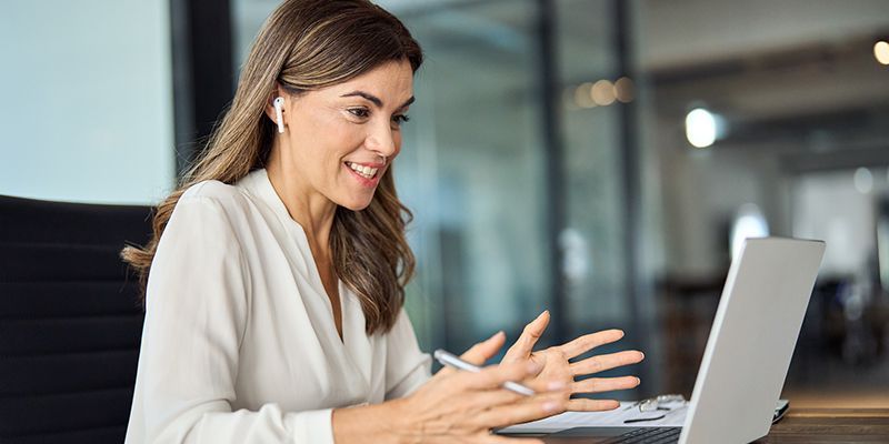 woman attending online webinar